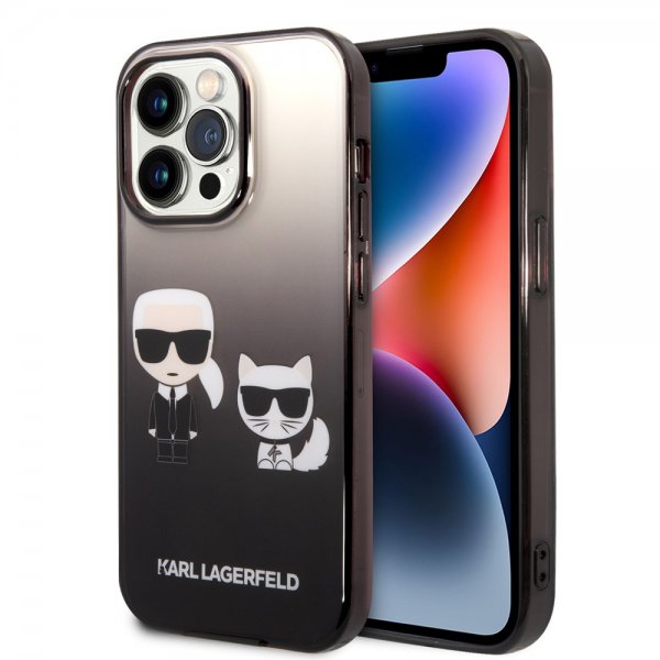 Karl Lagerfeld iPhone 14 Pro -suojakuori Karl & Choupette Gradient musta