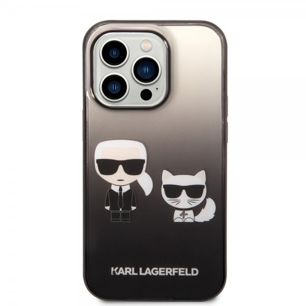 Karl Lagerfeld iPhone 14 Pro -suojakuori Karl & Choupette Gradient musta