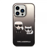 Karl Lagerfeld iPhone 14 Pro -suojakuori Karl & Choupette Gradient musta