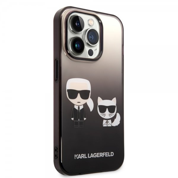 Karl Lagerfeld iPhone 14 Pro -suojakuori Karl & Choupette Gradient musta