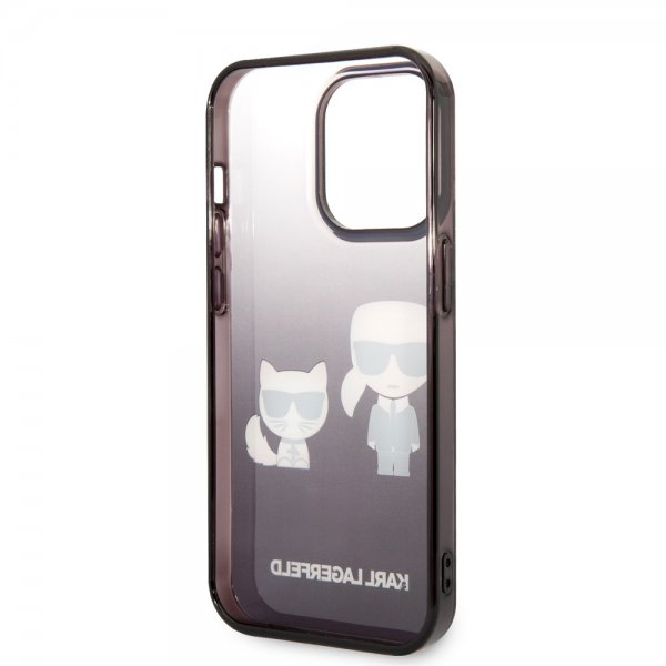 Karl Lagerfeld iPhone 14 Pro -suojakuori Karl & Choupette Gradient musta