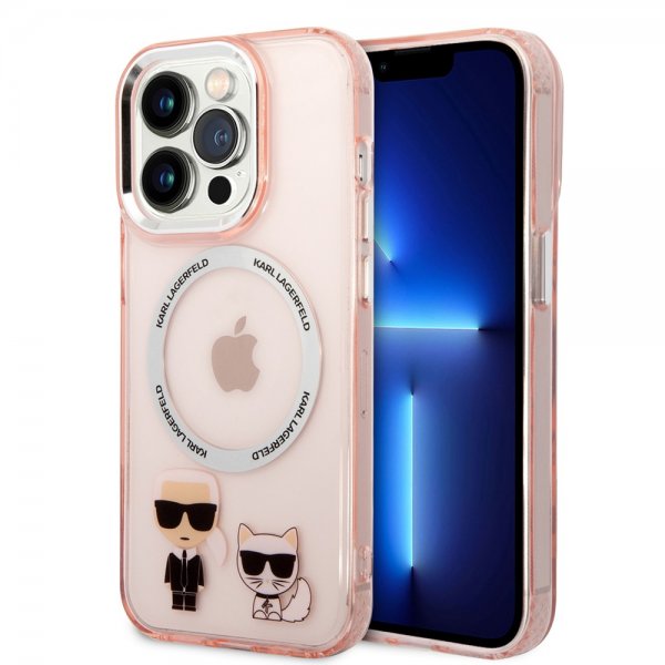 Karl Lagerfeld iPhone 14 Pro -kuori Karl & Choupette MagSafe, pinkki