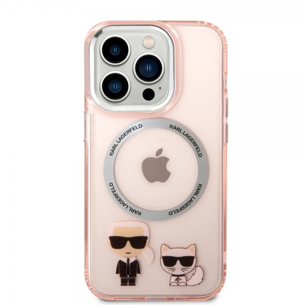 Karl Lagerfeld iPhone 14 Pro -kuori Karl & Choupette MagSafe, pinkki