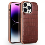 Qialino iPhone 14 Pro -suojakuori, krokotiilikuvioitu MagSafe, ruskea