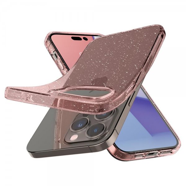 Spigen iPhone 14 Pro -suojakuori Liquid Crystal Glitter Rose Quartz
