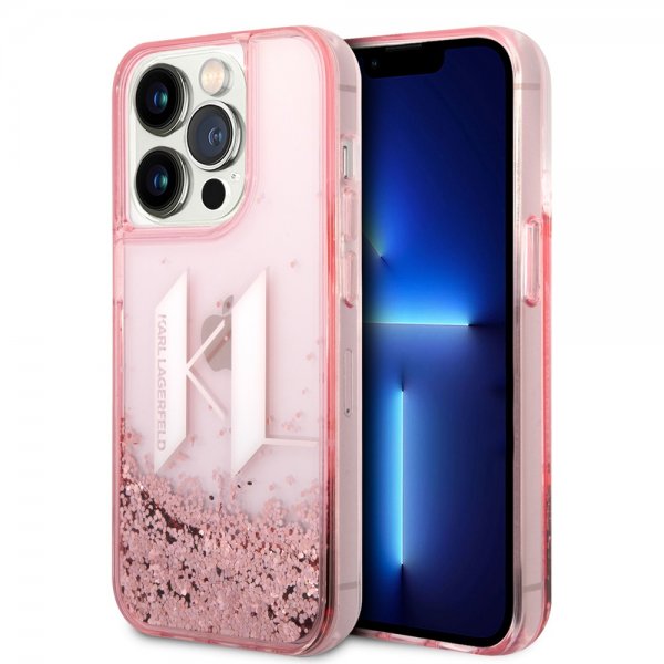 Karl Lagerfeld iPhone 14 Pro Kuori Liquid Glitter Big Logo Vaaleanpunainen