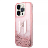 Karl Lagerfeld iPhone 14 Pro Kuori Liquid Glitter Big Logo Vaaleanpunainen