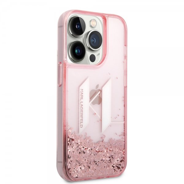 Karl Lagerfeld iPhone 14 Pro Kuori Liquid Glitter Big Logo Vaaleanpunainen