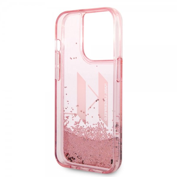 Karl Lagerfeld iPhone 14 Pro Kuori Liquid Glitter Big Logo Vaaleanpunainen
