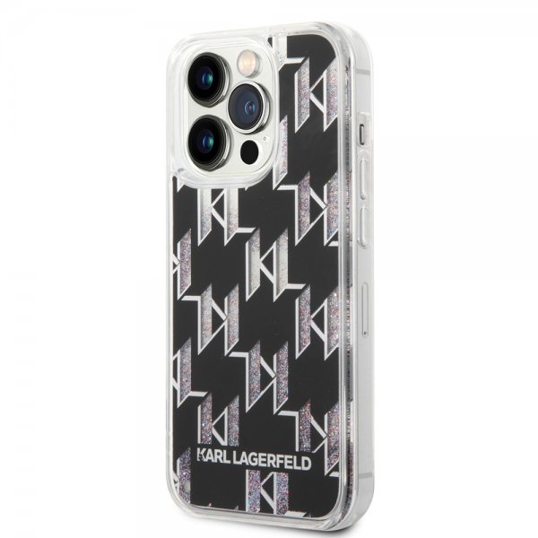 Karl Lagerfeld iPhone 14 Pro Kuori Liquid Glitter Monogram Musta
