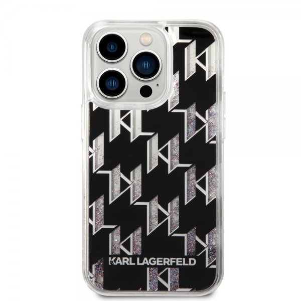 Karl Lagerfeld iPhone 14 Pro Kuori Liquid Glitter Monogram Musta