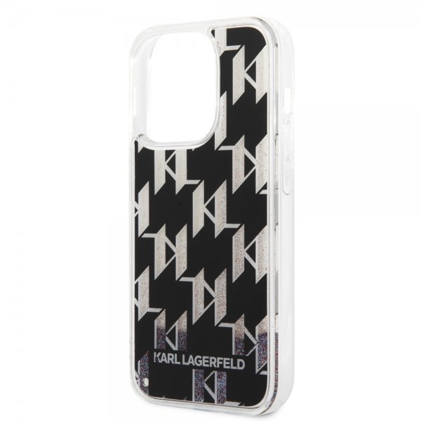 Karl Lagerfeld iPhone 14 Pro Kuori Liquid Glitter Monogram Musta