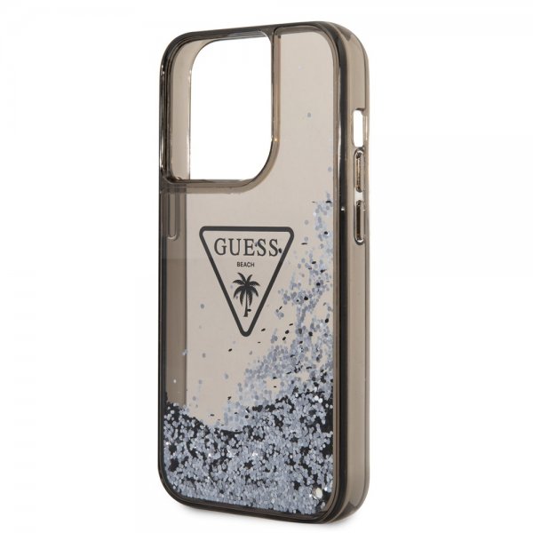 Guess iPhone 14 Pro Kuoret Liquid Glitter Translucent Musta