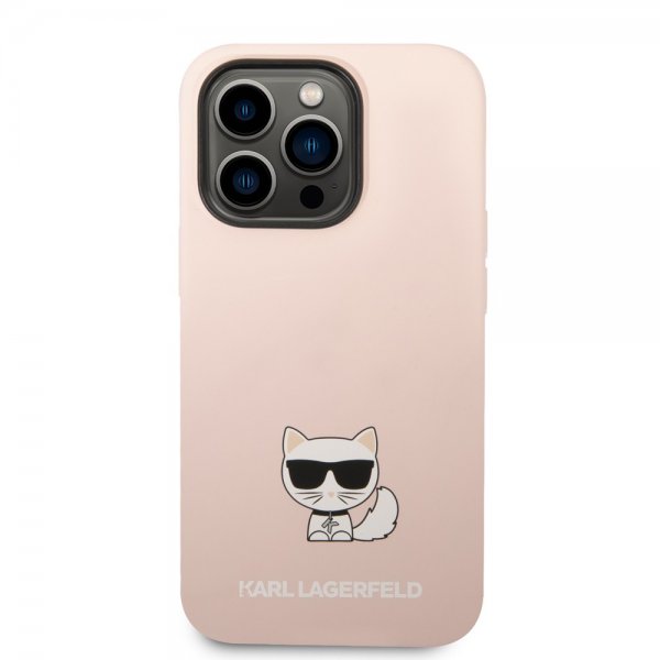 Karl Lagerfeld iPhone 14 Pro Kuori Nestemäinen silikoni Choupette Pinkki