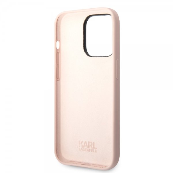 Karl Lagerfeld iPhone 14 Pro Kuori Nestemäinen silikoni Choupette Pinkki