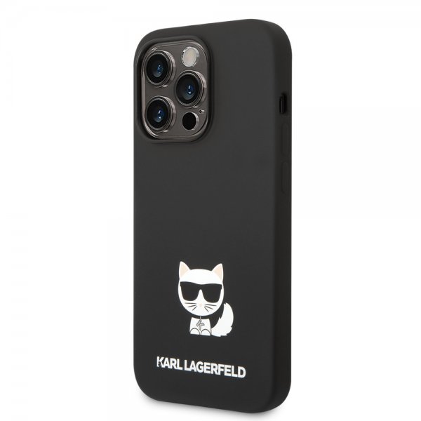 Karl Lagerfeld iPhone 14 Pro Suojakuori Liquid Silicone Choupette Musta