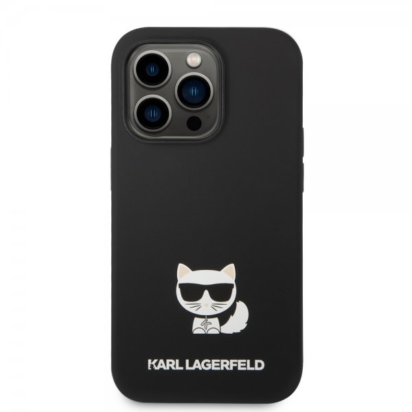 Karl Lagerfeld iPhone 14 Pro Suojakuori Liquid Silicone Choupette Musta