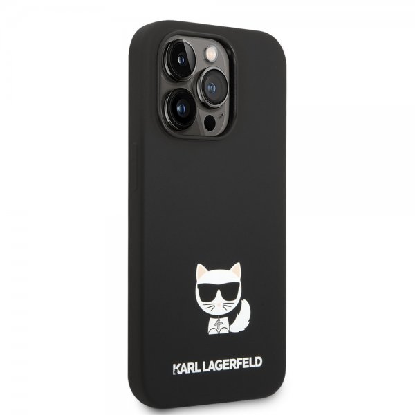 Karl Lagerfeld iPhone 14 Pro Suojakuori Liquid Silicone Choupette Musta