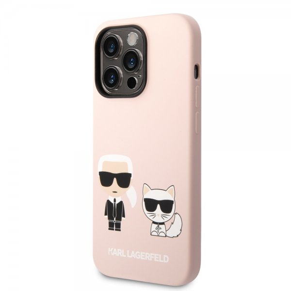 Karl Lagerfeld iPhone 14 Pro -kuoret Liquid Silicone Karl & Choupette MagSafe, pinkki