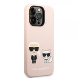 Karl Lagerfeld iPhone 14 Pro -kuoret Liquid Silicone Karl & Choupette MagSafe, pinkki