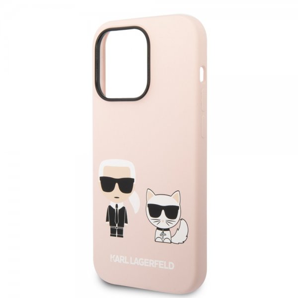 Karl Lagerfeld iPhone 14 Pro -kuoret Liquid Silicone Karl & Choupette MagSafe, pinkki