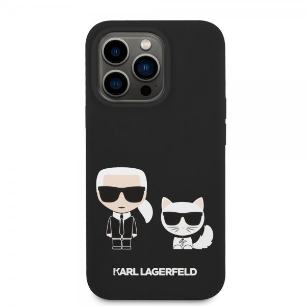 Karl Lagerfeld iPhone 14 Pro Kuori Liquid Silicone Karl & Choupette MagSafe Musta