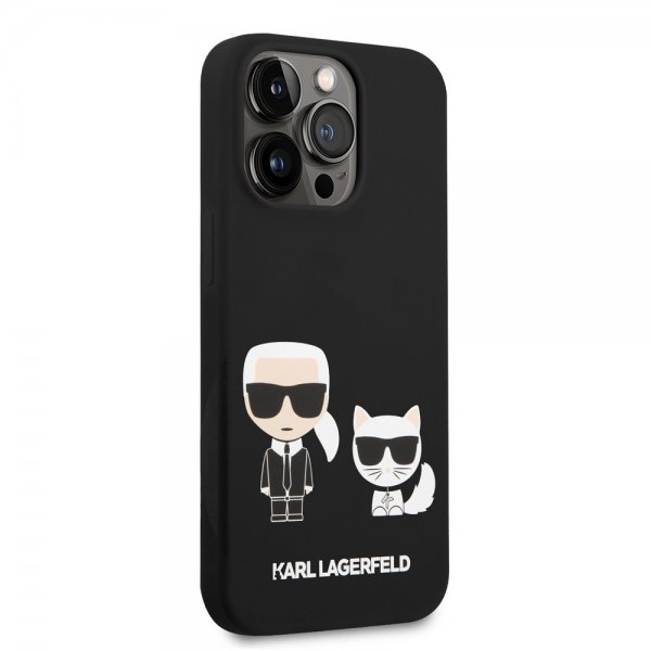 Karl Lagerfeld iPhone 14 Pro Kuori Liquid Silicone Karl & Choupette MagSafe Musta