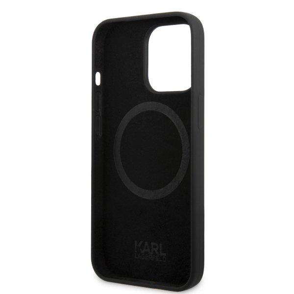 Karl Lagerfeld iPhone 14 Pro Kuori Liquid Silicone Karl & Choupette MagSafe Musta