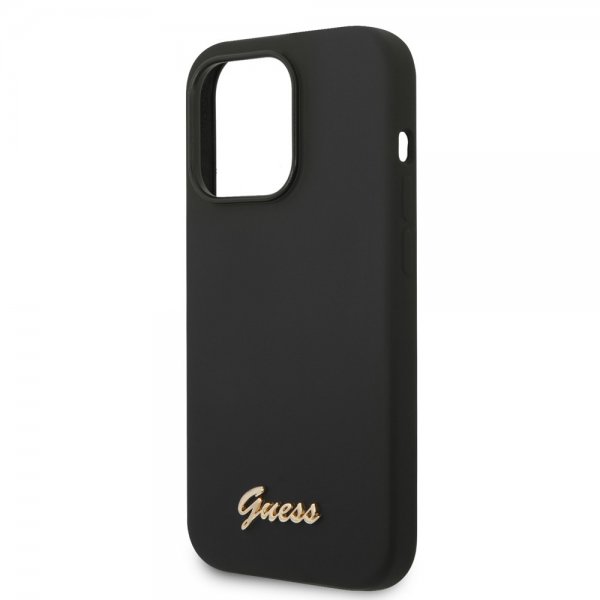 Guess iPhone 14 Pro -kuoret, Liquid Silicone Metal Logo, musta