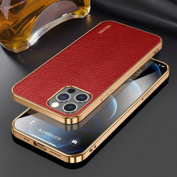 Sulada iPhone 14 Pro Kuori Litsi-kuvioitu, päällystetty reuna, Punainen