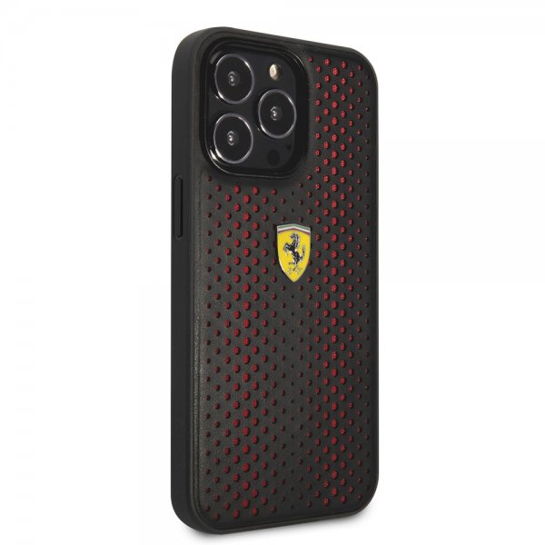 Ferrari iPhone 14 Pro Kuoret Logo Perforoitu Punainen
