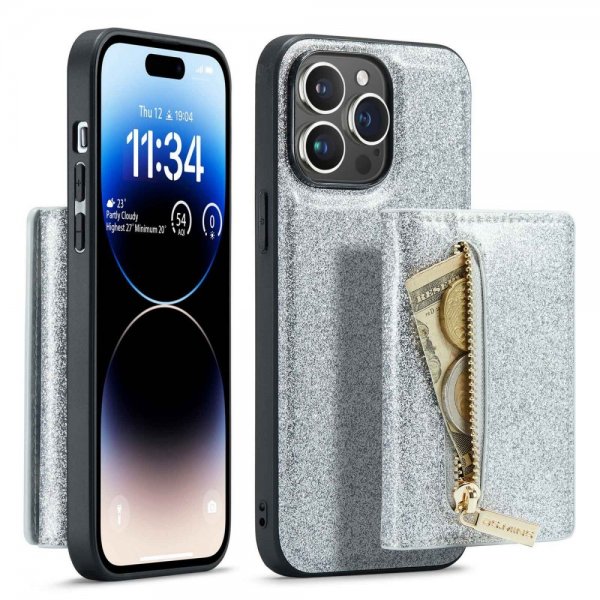 Dg.Ming iPhone 14 Pro -suojakuori, M3-sarja, irrotettava korttikotelo, hopea