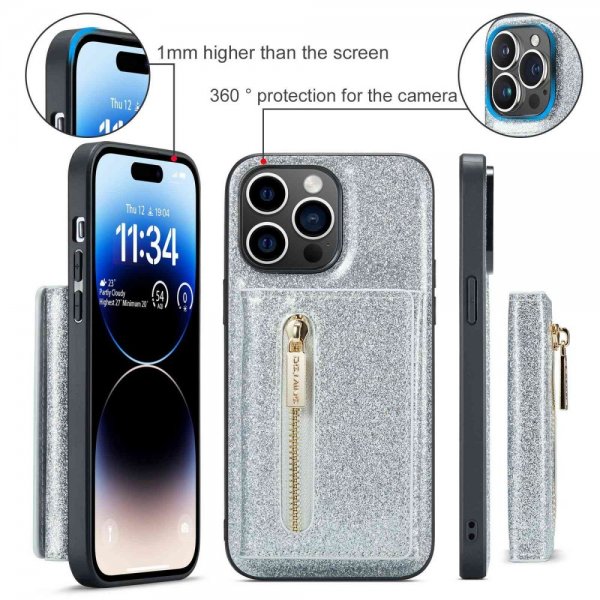 Dg.Ming iPhone 14 Pro -suojakuori, M3-sarja, irrotettava korttikotelo, hopea