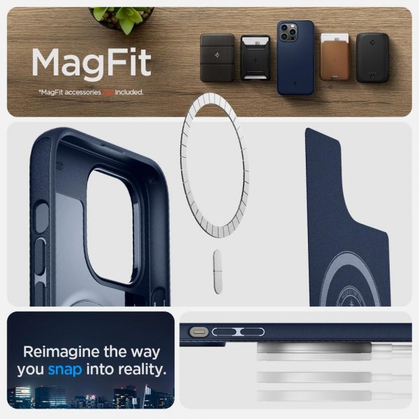 Spigen iPhone 14 Pro -suojakuori Mag Armor MagFit, laivastonsininen