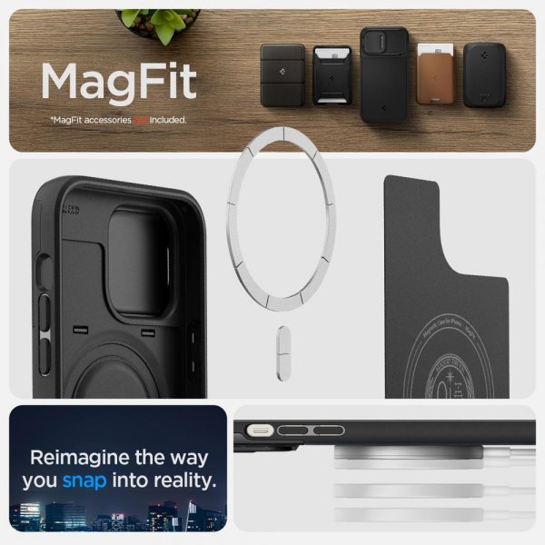 Spigen iPhone 14 Pro -suojakuori Optik Armor MagFit Musta