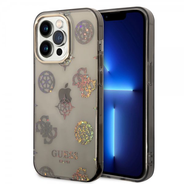 Guess iPhone 14 Pro Kuori Peony Glitter Musta