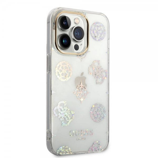 Guess iPhone 14 Pro Kuori Peony Glitter Valkoinen