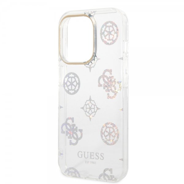 Guess iPhone 14 Pro Kuori Peony Glitter Valkoinen