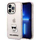 Karl Lagerfeld iPhone 14 Pro -kuori painettu Choupette läpinäkyvä pinkki