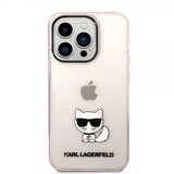 Karl Lagerfeld iPhone 14 Pro -kuori painettu Choupette läpinäkyvä pinkki