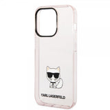 Karl Lagerfeld iPhone 14 Pro -kuori painettu Choupette läpinäkyvä pinkki