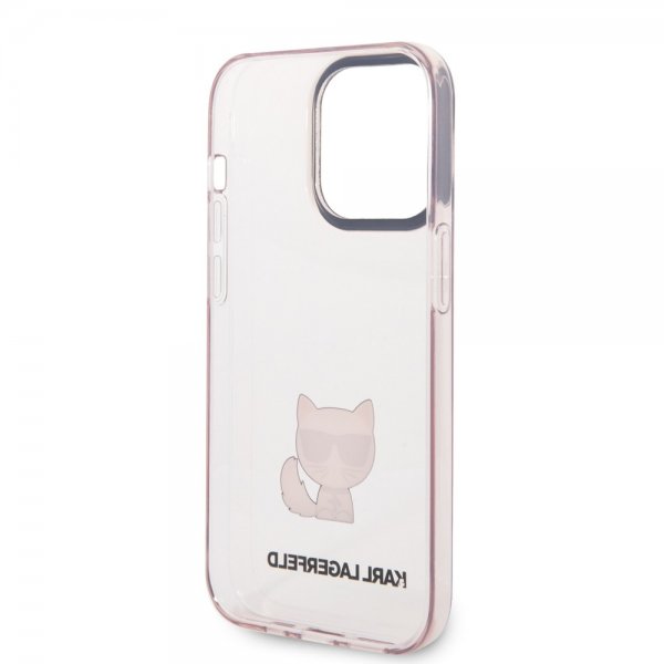 Karl Lagerfeld iPhone 14 Pro -kuori painettu Choupette läpinäkyvä pinkki
