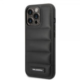 Karl Lagerfeld iPhone 14 Pro Suojakuori Quilted Nylon Puffy Case Logo Plate Musta