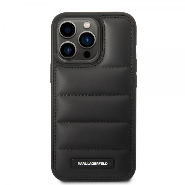 Karl Lagerfeld iPhone 14 Pro Suojakuori Quilted Nylon Puffy Case Logo Plate Musta