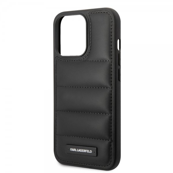 Karl Lagerfeld iPhone 14 Pro Suojakuori Quilted Nylon Puffy Case Logo Plate Musta