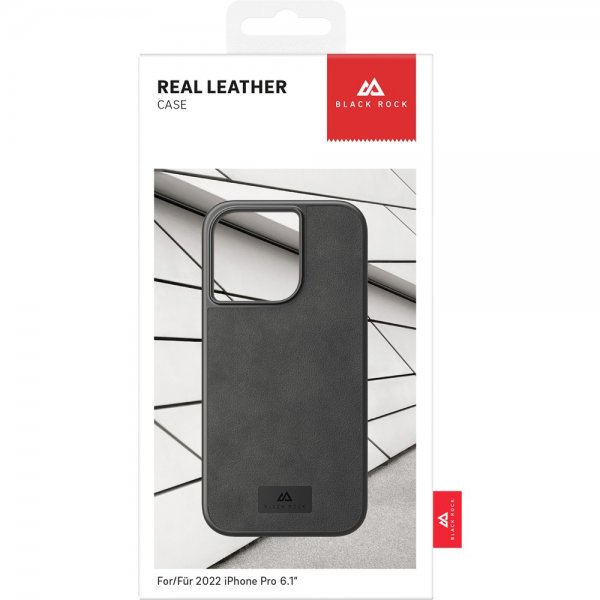 Black Rock iPhone 14 Pro -suojakuori, aitoa nahkaa, musta