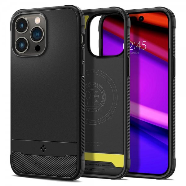 Spigen iPhone 14 Pro -kuori, Rugged Armor MagFit, mattamusta
