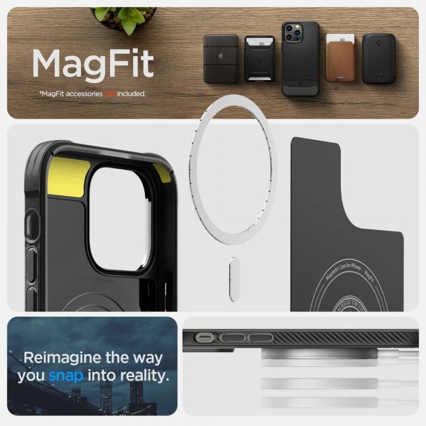 Spigen iPhone 14 Pro -kuori, Rugged Armor MagFit, mattamusta