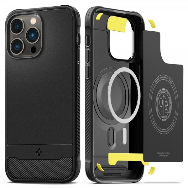 Spigen iPhone 14 Pro -kuori, Rugged Armor MagFit, mattamusta