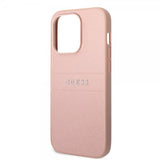 Guess iPhone 14 Pro Kuori Saffiano Metal Logo Stripes Pinkki